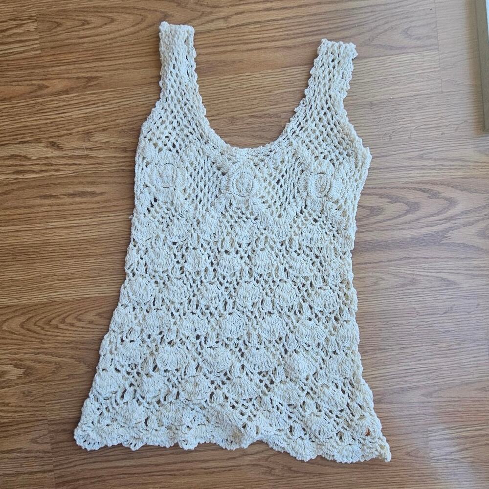 Vintage Cream Crochet Tank Top, Boho, Festival – Small